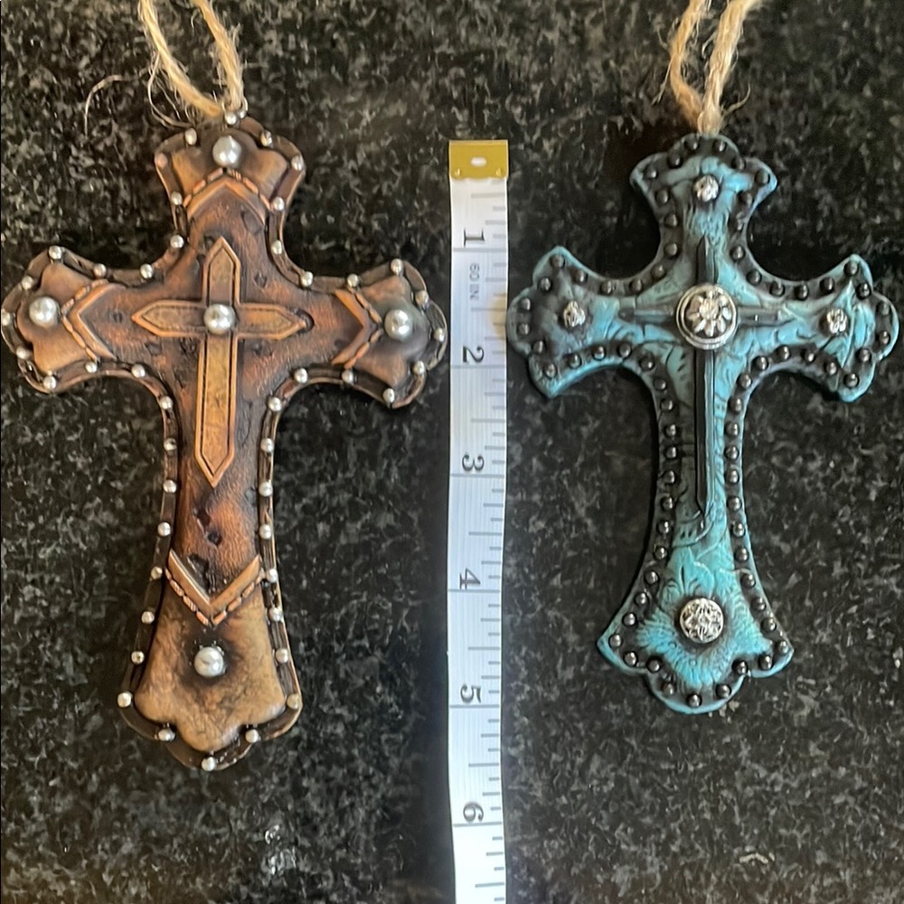 Rustic Brown and Blue Hanging Cross Decor